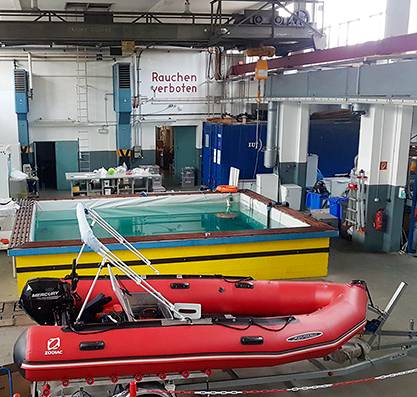 OceanLab interior — indoor test basin and research vessel